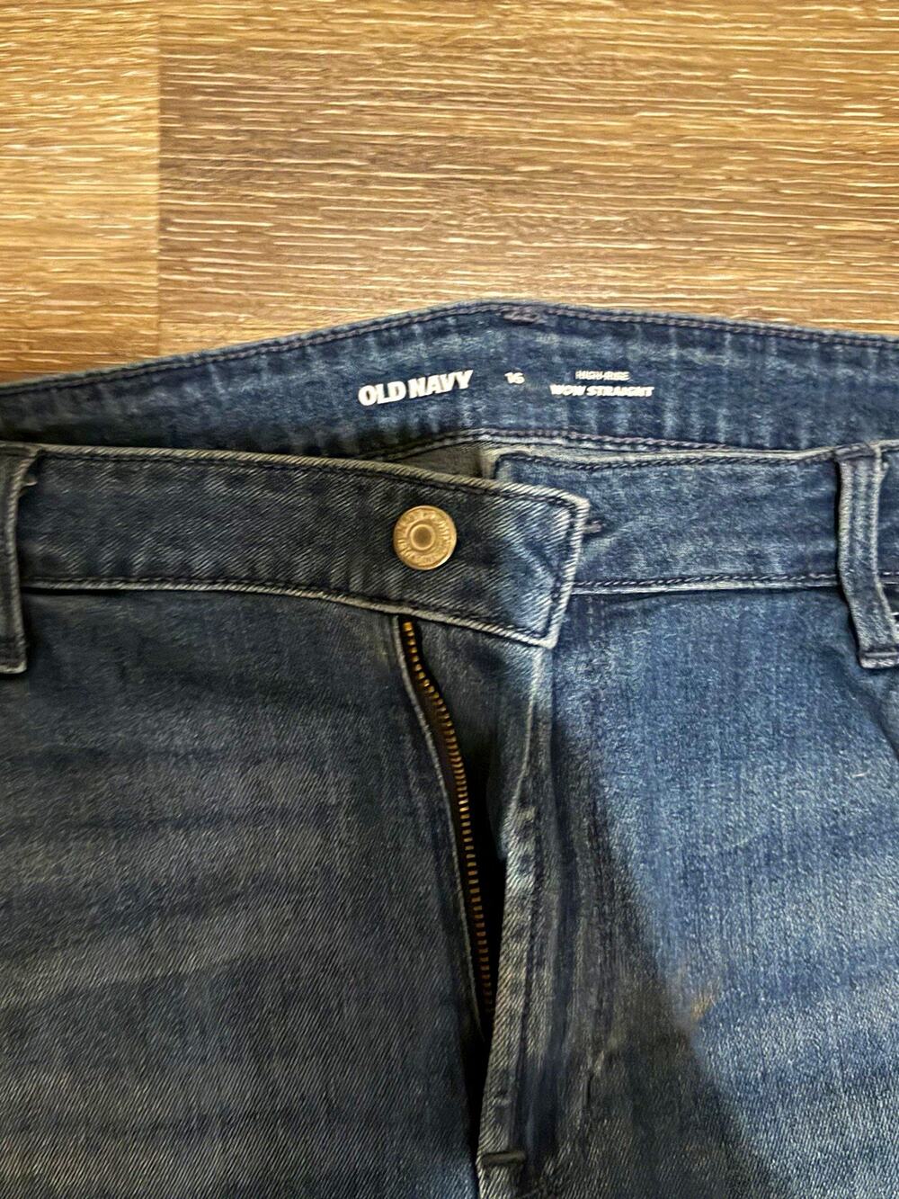 Old Navy Women’s High-Rise Straight Jeans Blue Medium Wash Denim 5-Pocket 16